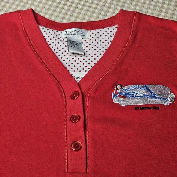 Vintage The Girls Christmas Red Embrodiered At Home Girl Long Sleeve Nightgown - Picture 2 of 9